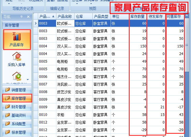 家具產(chǎn)品庫(kù)存查詢